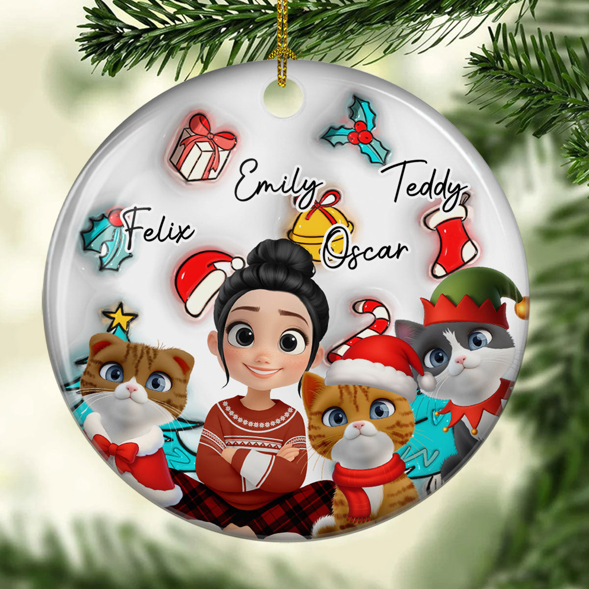 Santa Is Coming To Cats - Personalized Custom 3D Inflated Effect Ceramic Ornament