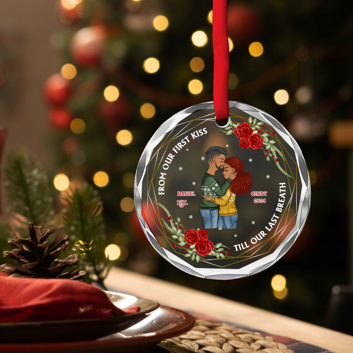 From Our First Kiss Till Our Last Breath - Personalized Custom Glass Ornament