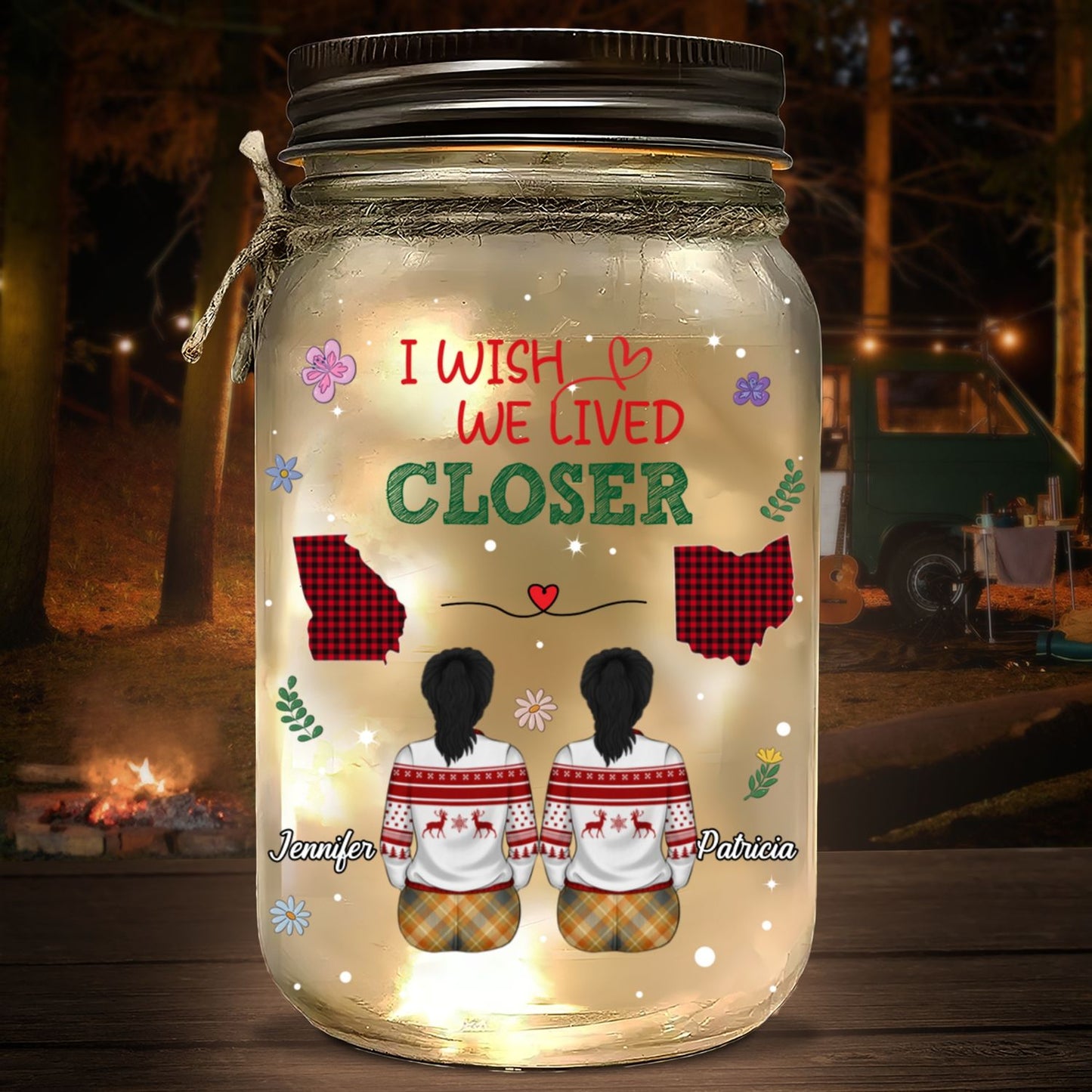 Wish You Lived Next Door - Personalized Custom Mason Jar Light