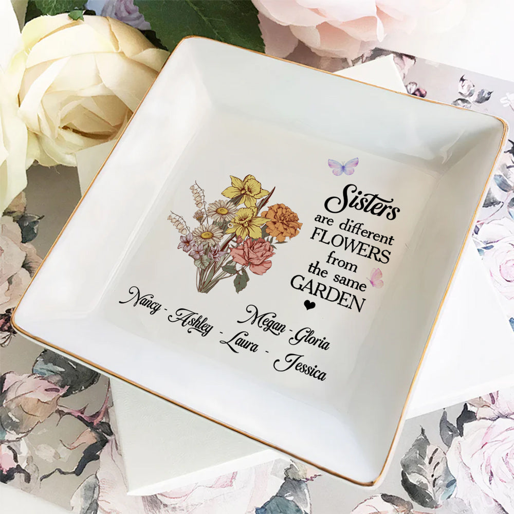 Floral Sisters Forever - Personalized Custom Jewelry Dish