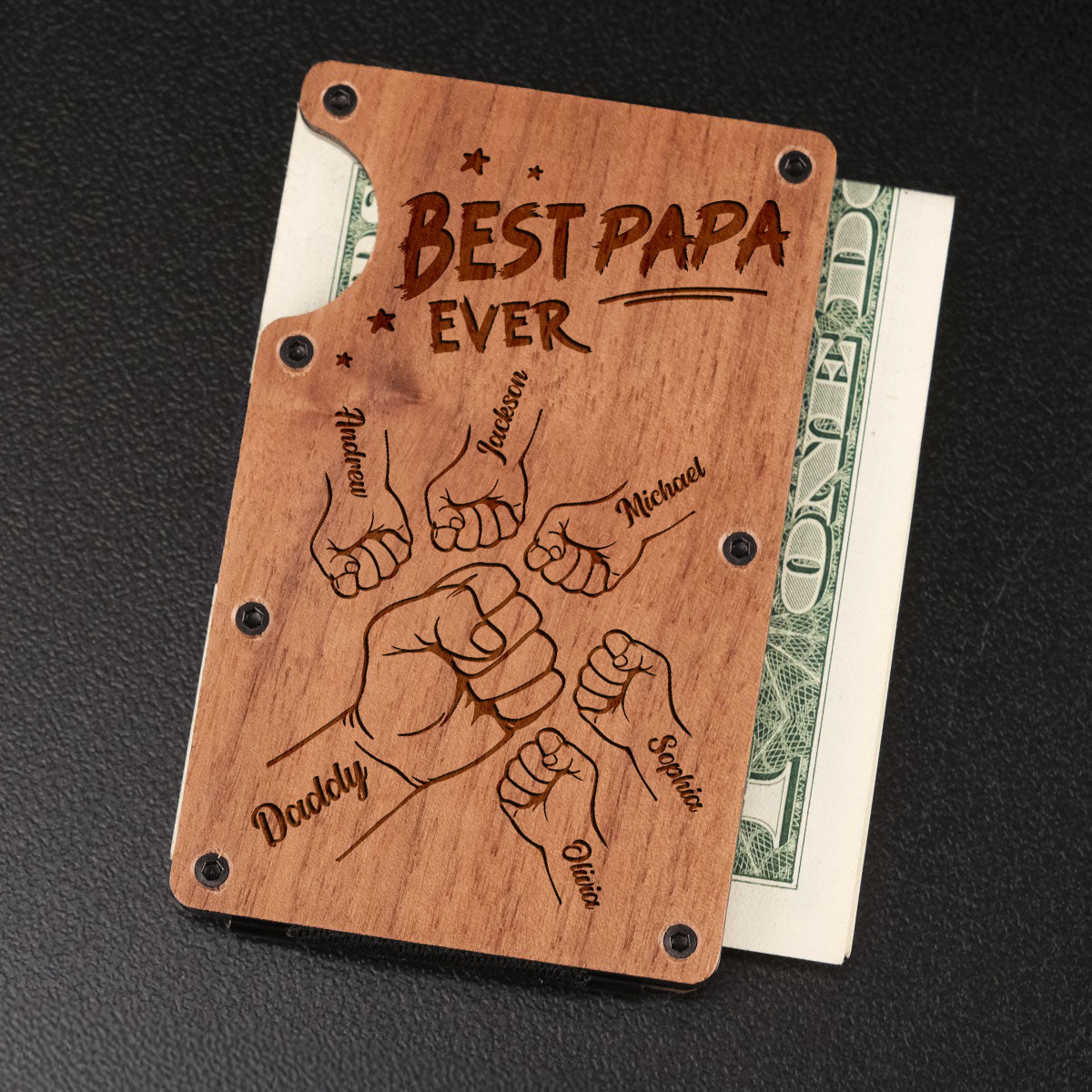 The Best Dad Ever - Personalized Custom Engraved Wooden Card Holder