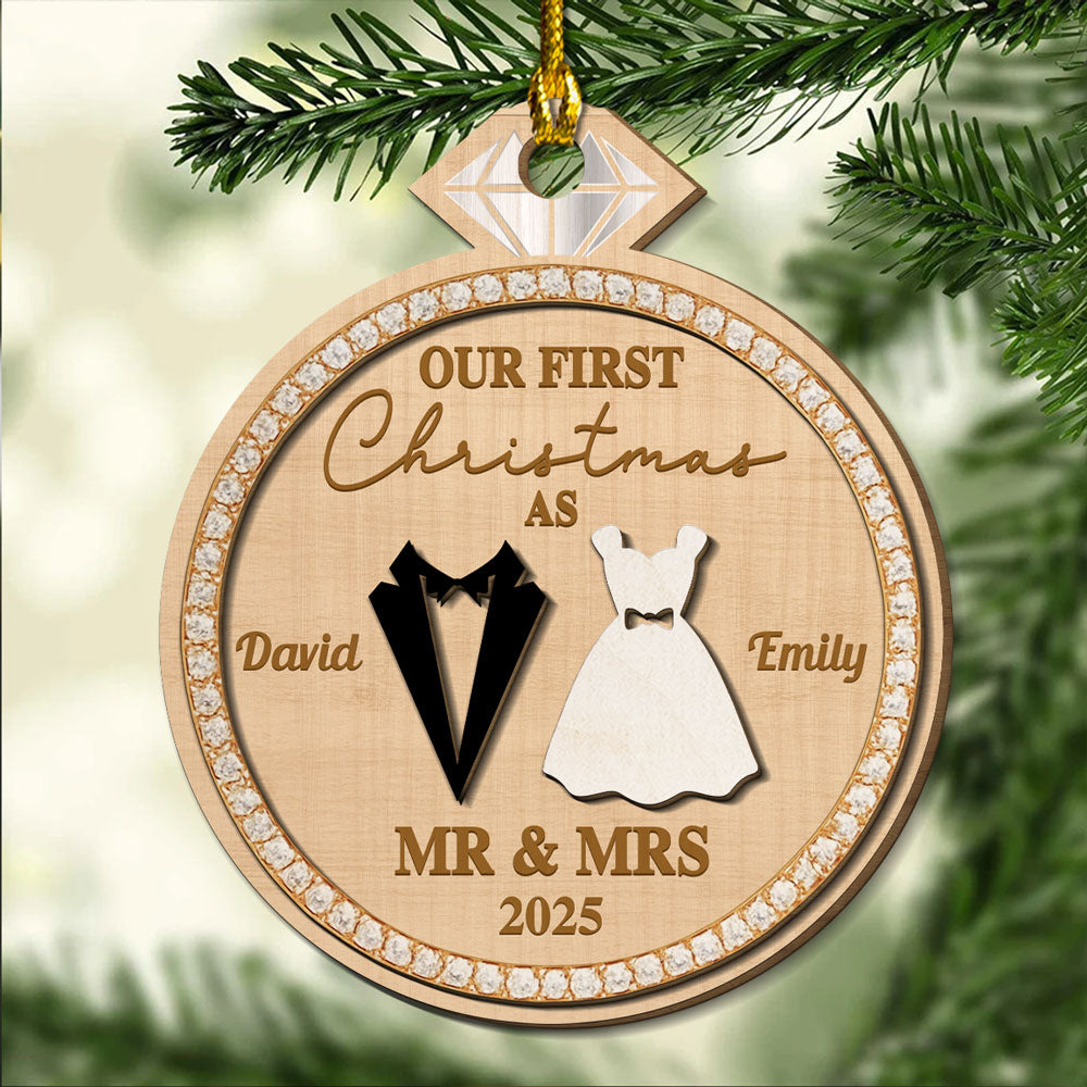 Couple First Christmas - Personalized Custom Freeshape 2-layered Wood Ornament