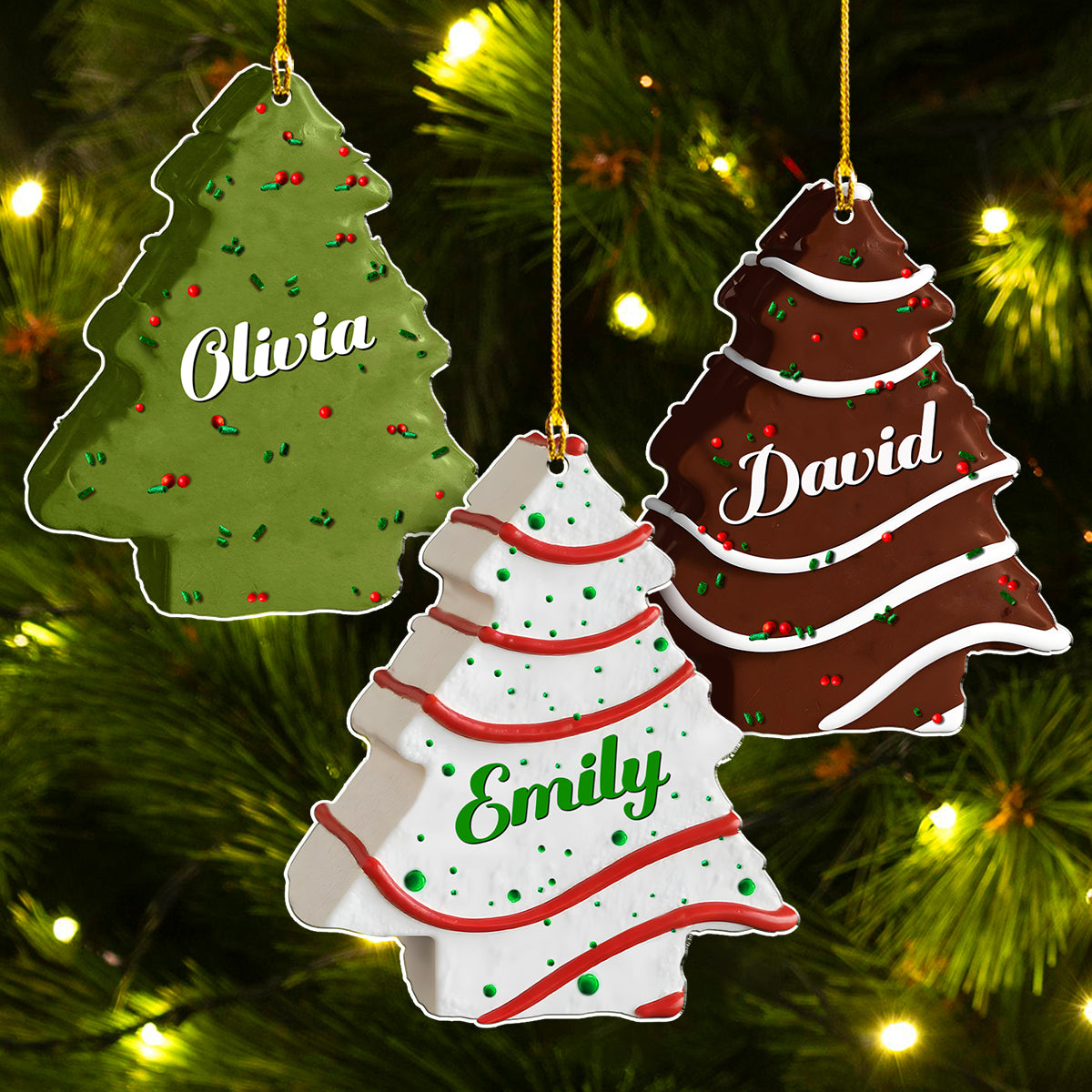Christmas Tree Cake Name Family - Personalized Custom Acrylic Ornament