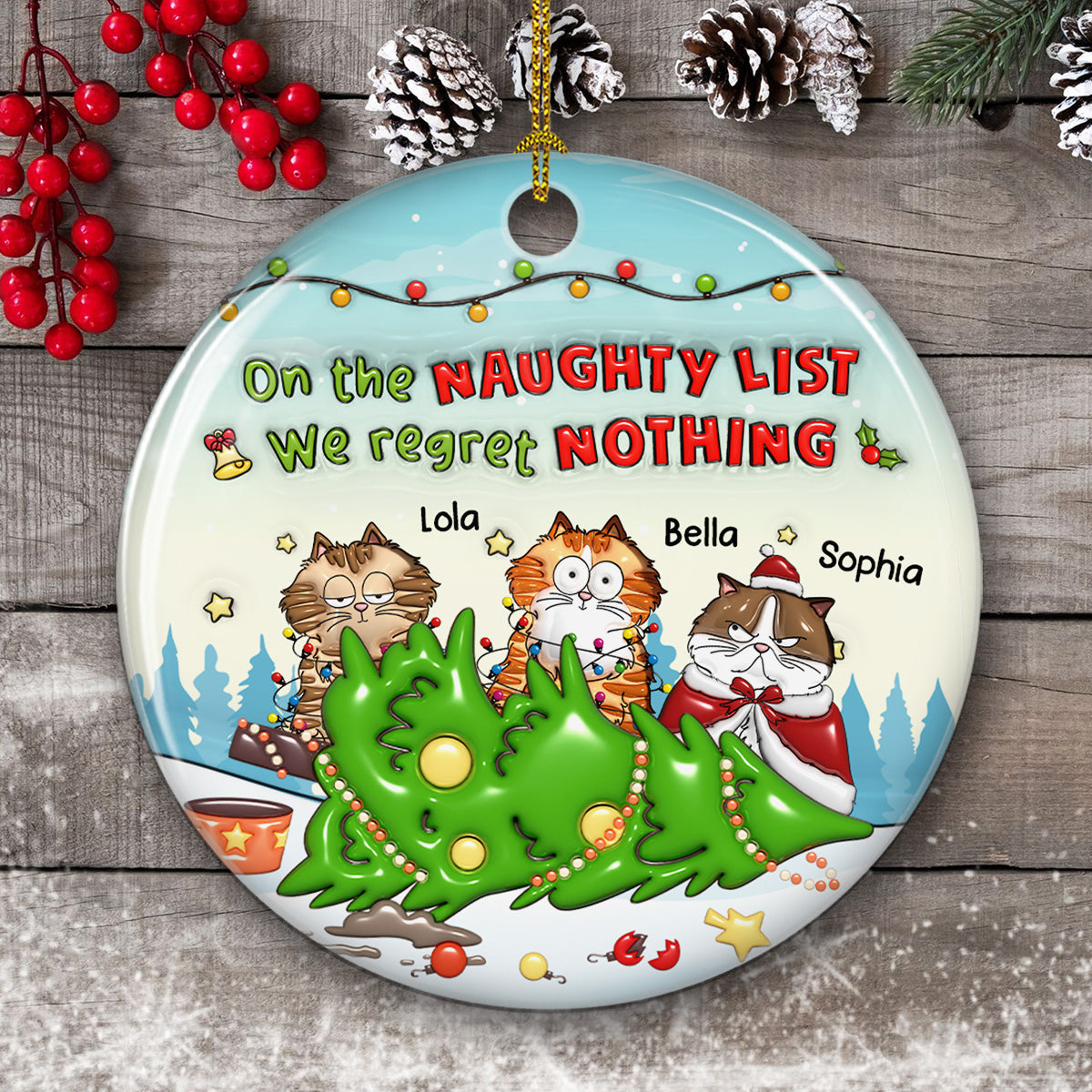 Naughty List Catmas - Personalized Custom 3D Inflated Effect Ceramic Ornament