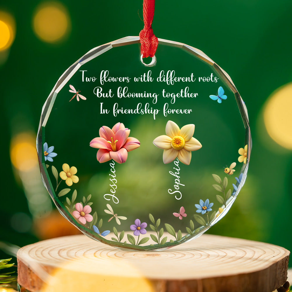 Friendship Blossoms Through Every Season - Personalized Custom Glass Ornament