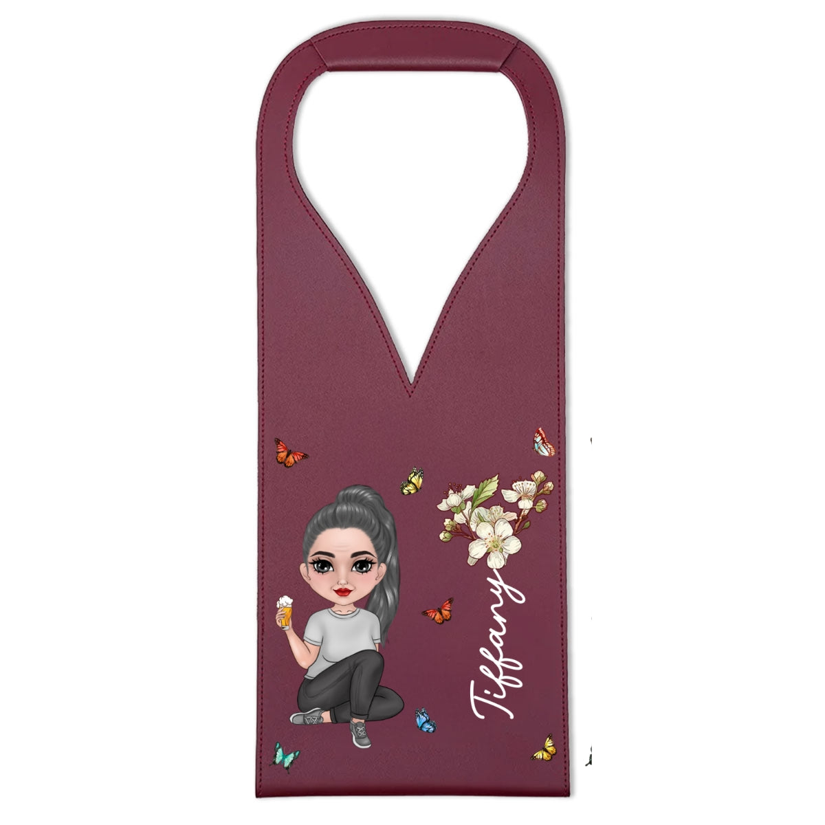 Cartoon Bloom Girl Charm - Personalized Custom Leather Wine Bag