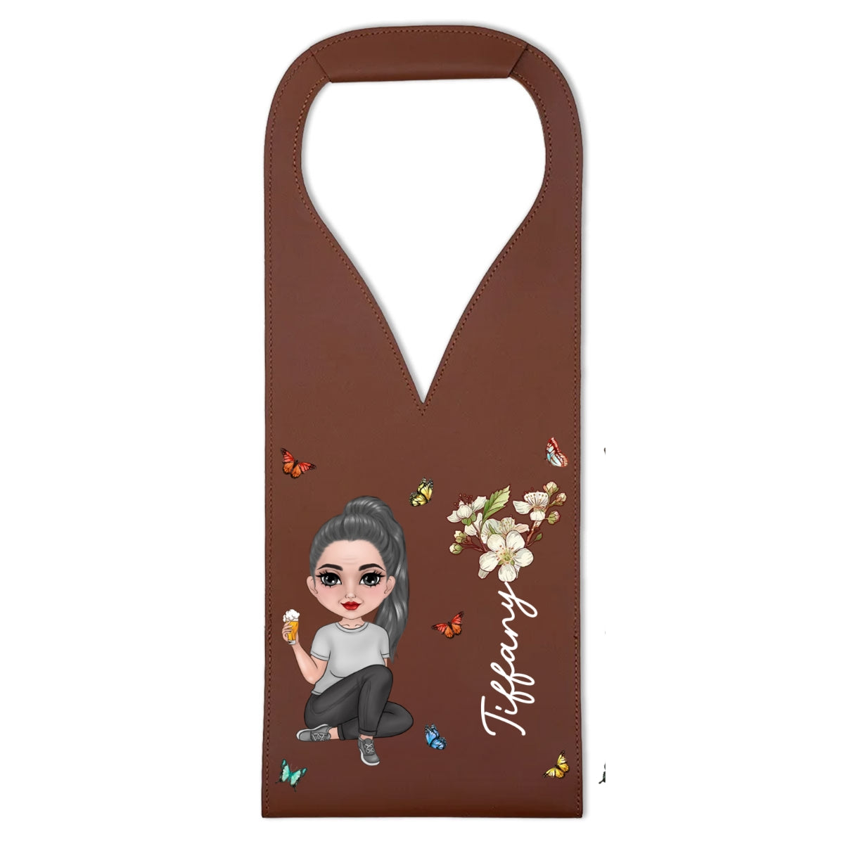 Cartoon Bloom Girl Charm - Personalized Custom Leather Wine Bag