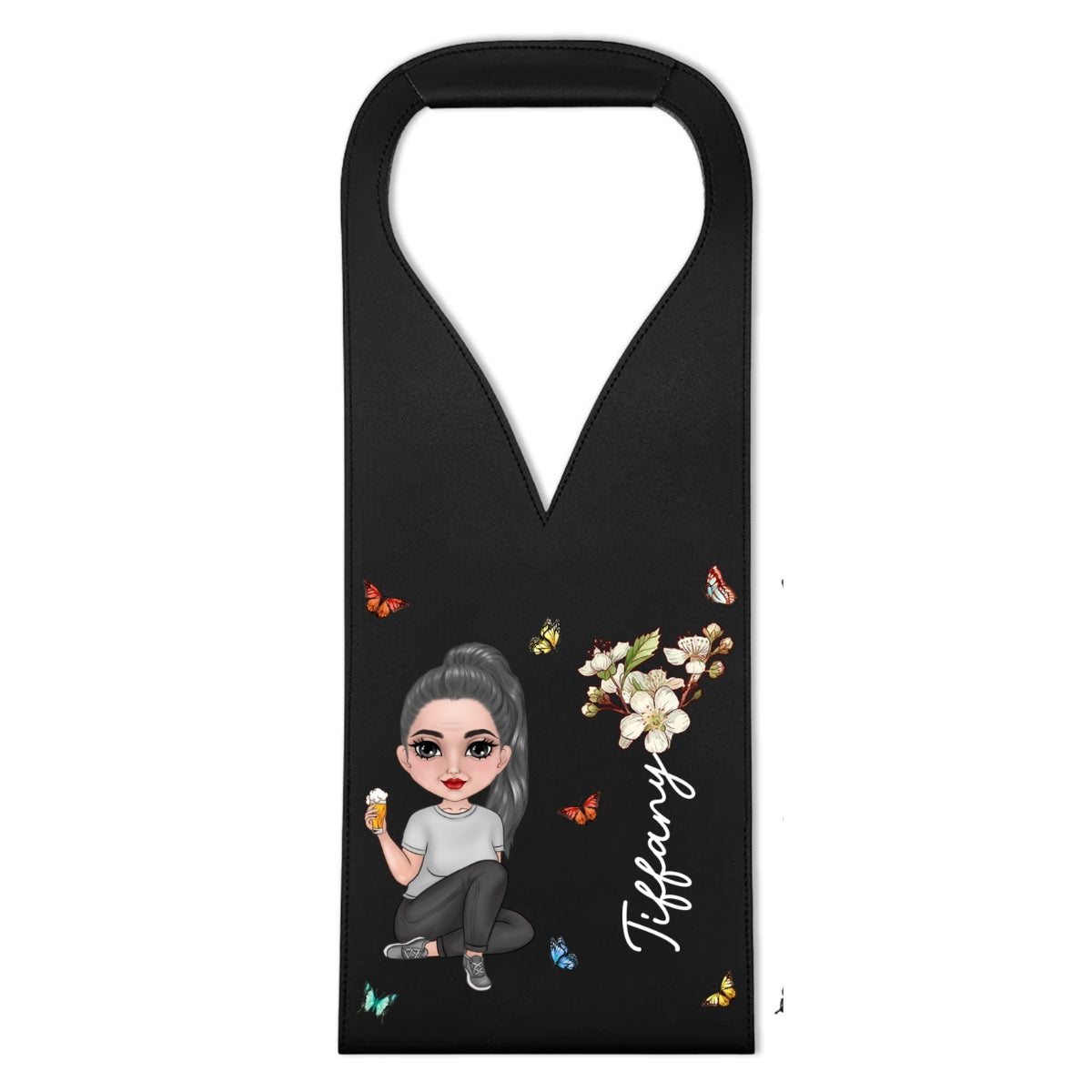 Cartoon Bloom Girl Charm - Personalized Custom Leather Wine Bag