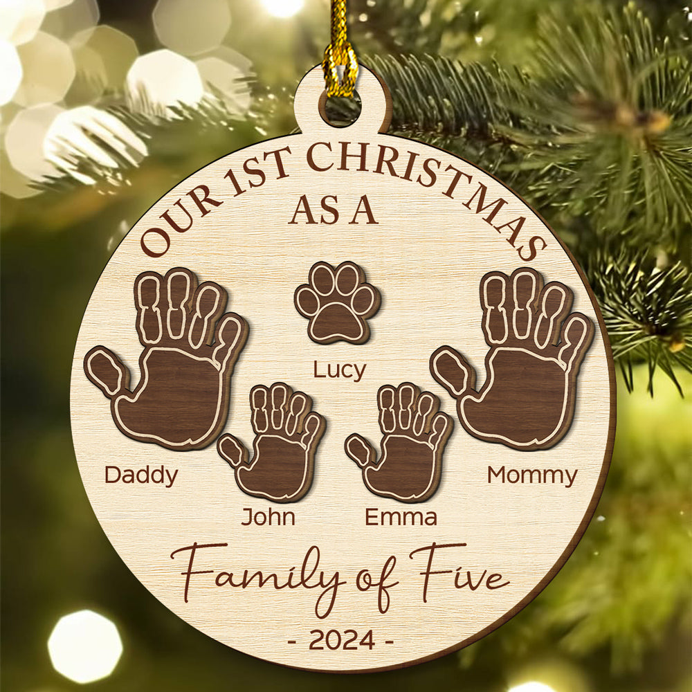Our Family Handprints - Personalized Custom Freeshape 2-Layered Wood Ornament