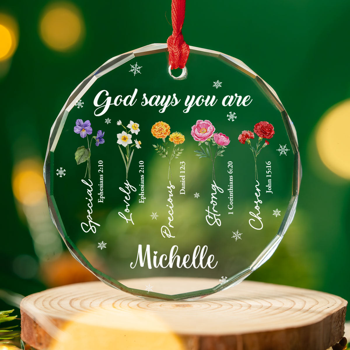God Says You Are Flower Version - Personalized Custom Glass Ornament