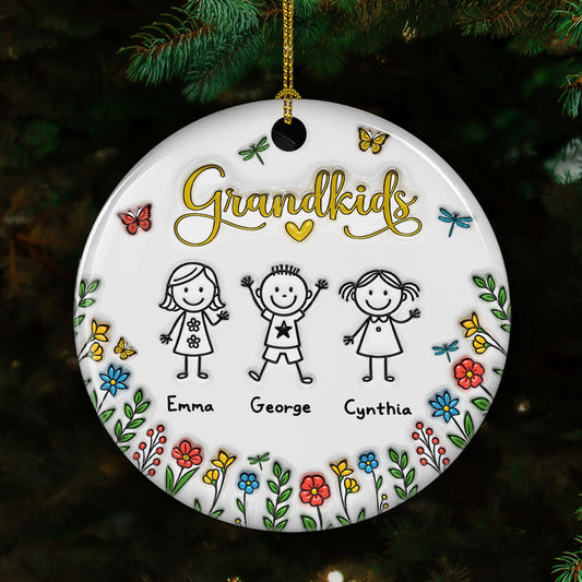 Grandkids Make Life Grand - Personalized Custom 3D Inflated Effect Ceramic Ornament