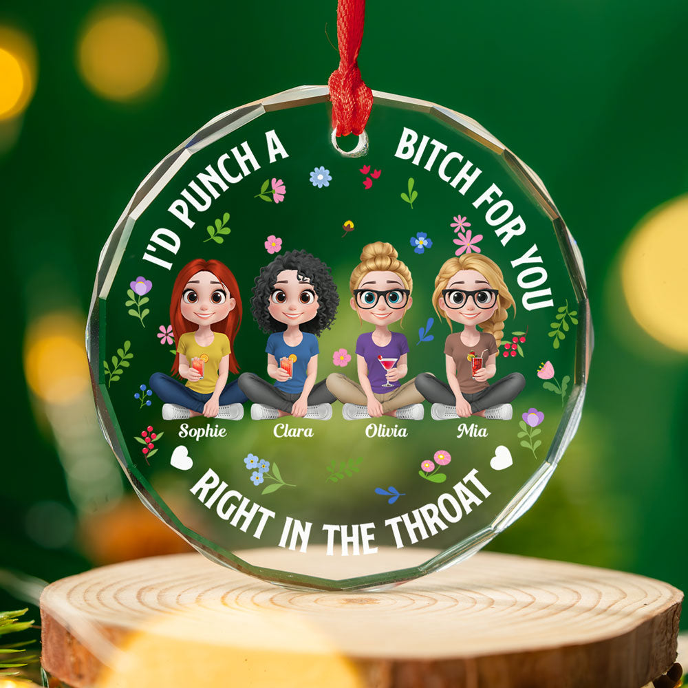 Punch Bitch Besties Cartoonize - Personalized Custom Glass Ornament