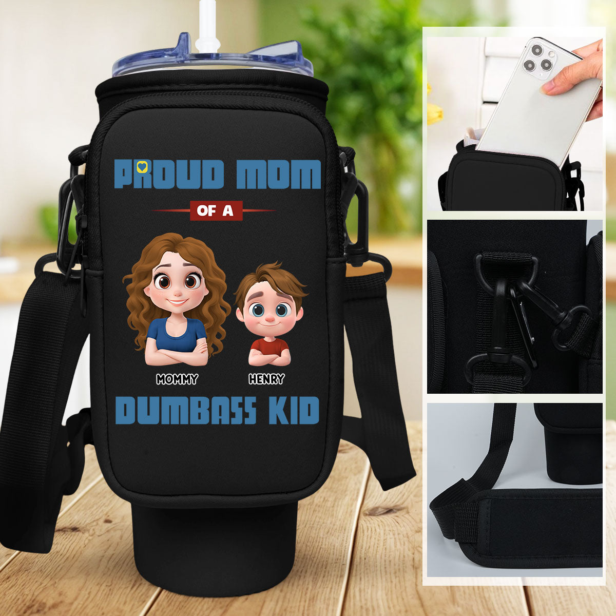 Proud Mom - Personalized Custom Water Bottle Carrier Bag
