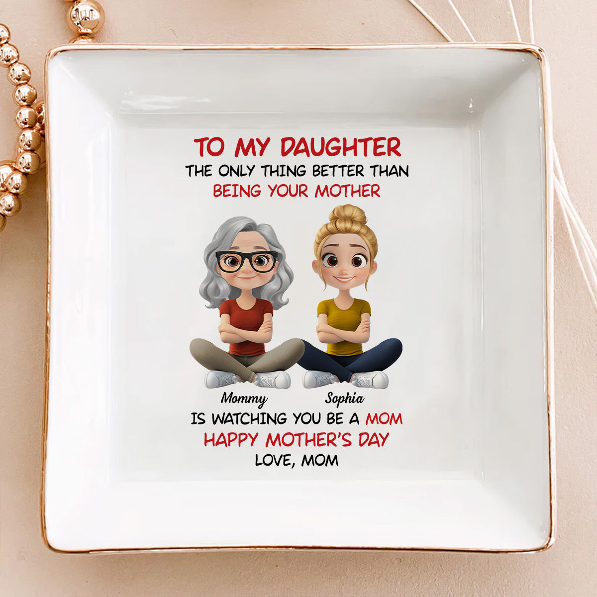 To My Daughter Cartoonize - Personalized Custom Jewelry Dish