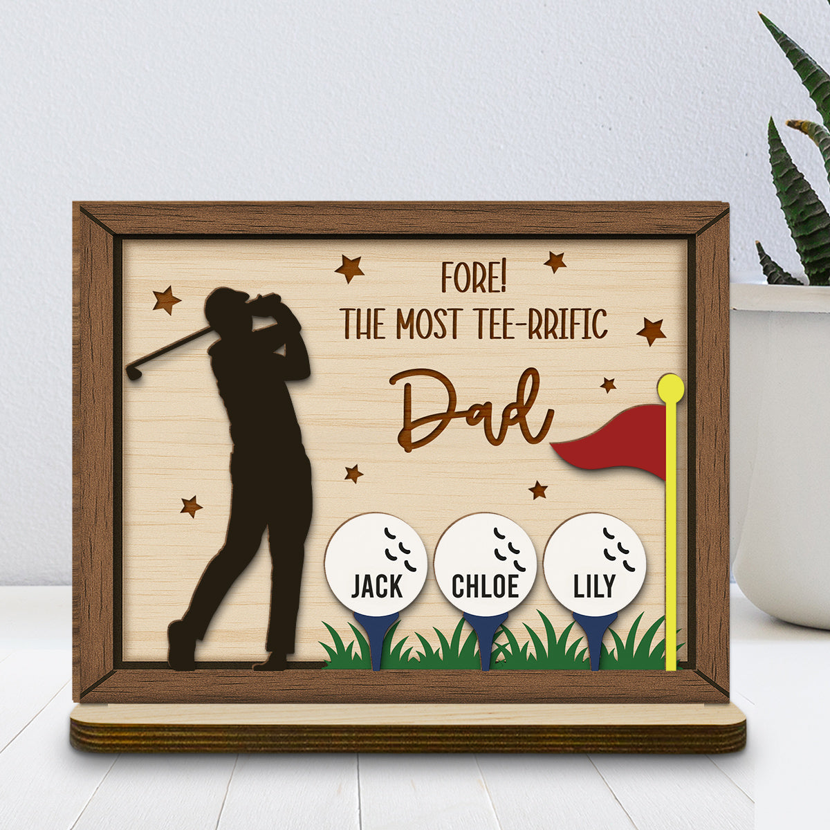 Best Dad On The Green - Personalized Custom 2-Layer Wood Plaque With Flat Base