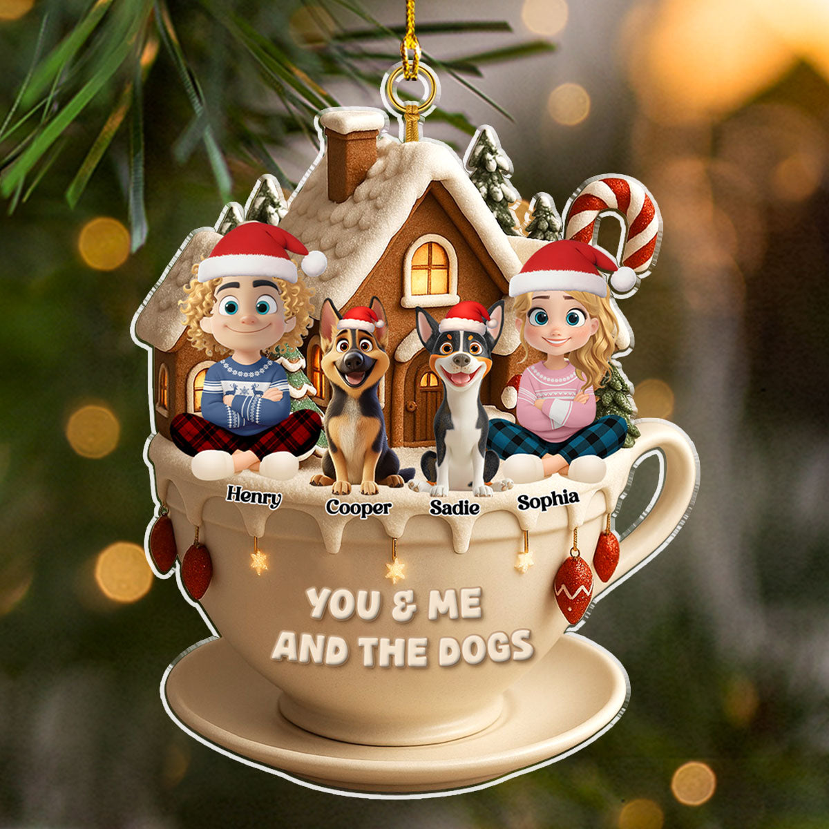 Christmas Tea Cup House - Personalized Custom Acrylic Ornament