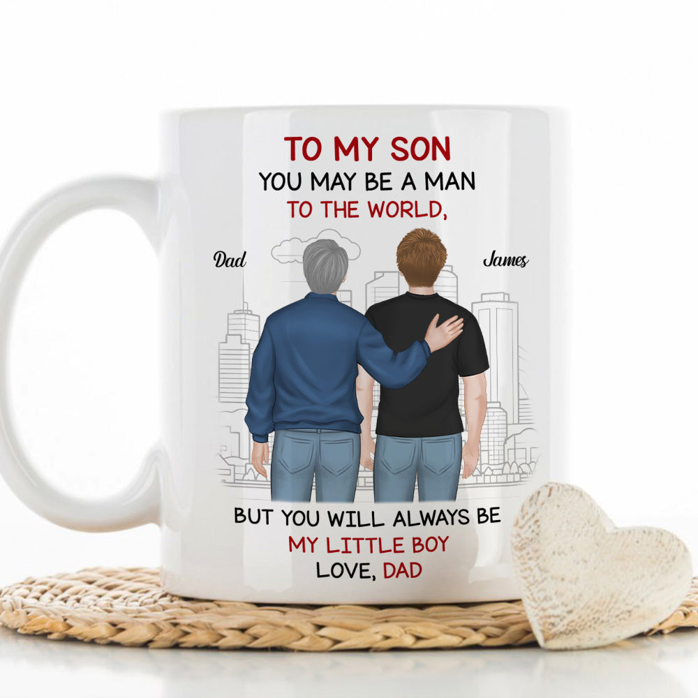 Man To World Boy To Dad - Personalized Custom Coffee Mug