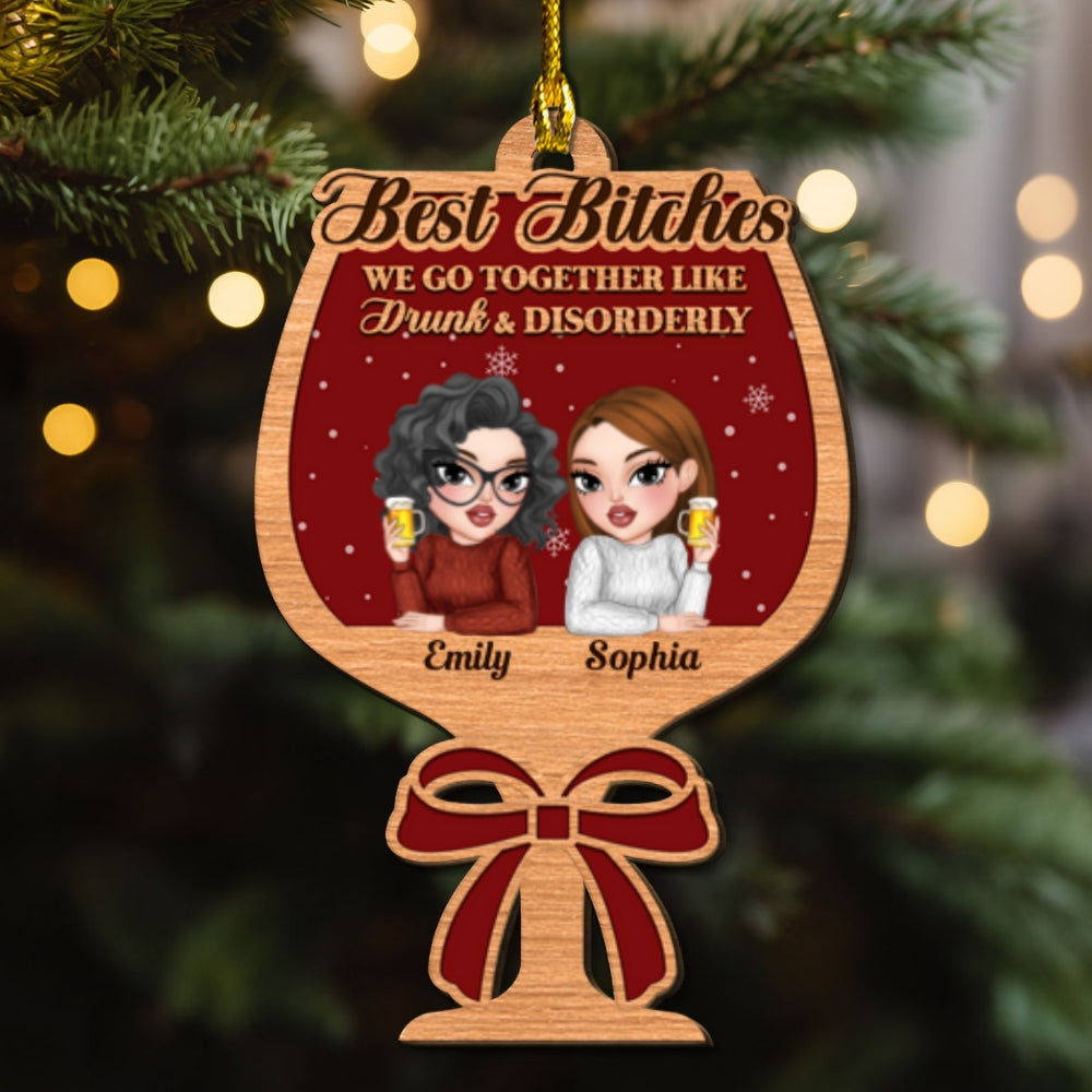 Partners In Wine - Personalized Custom 2-Layered Wood Ornament