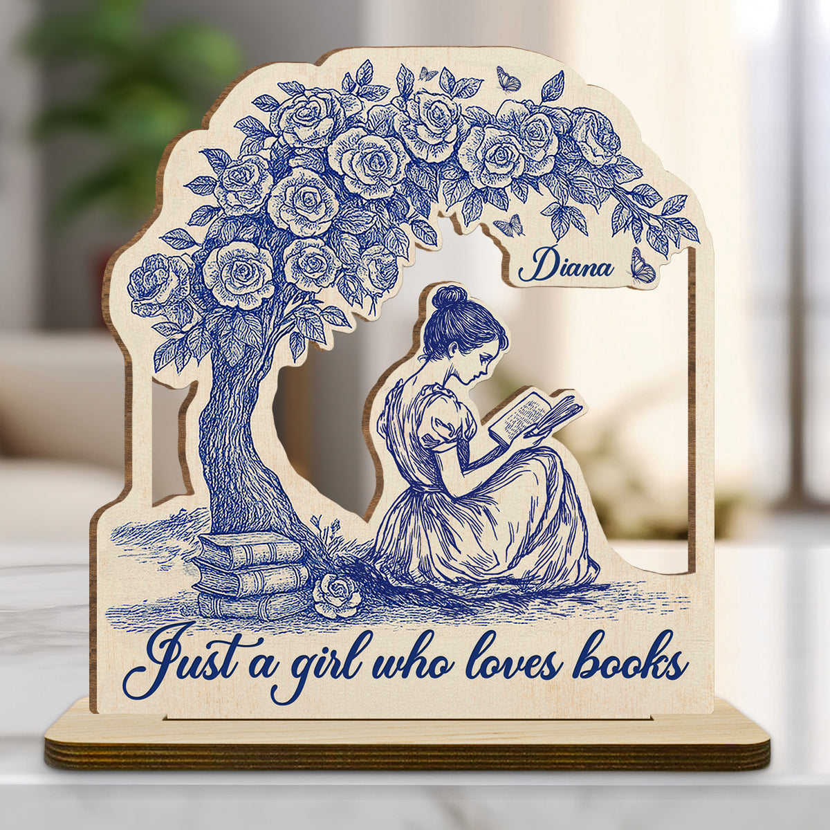 Just A Girl Loves Book - Personalized Custom 2-Layer Wood Plaque With Flat Base