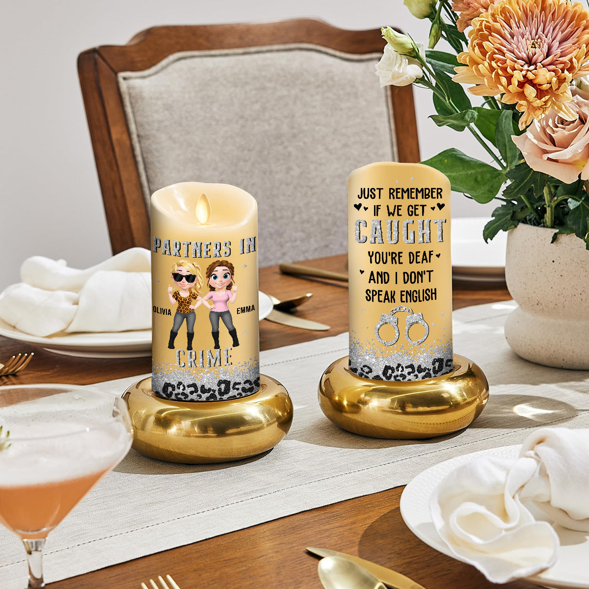Partners In Crime - Personalized Custom LED Candle
