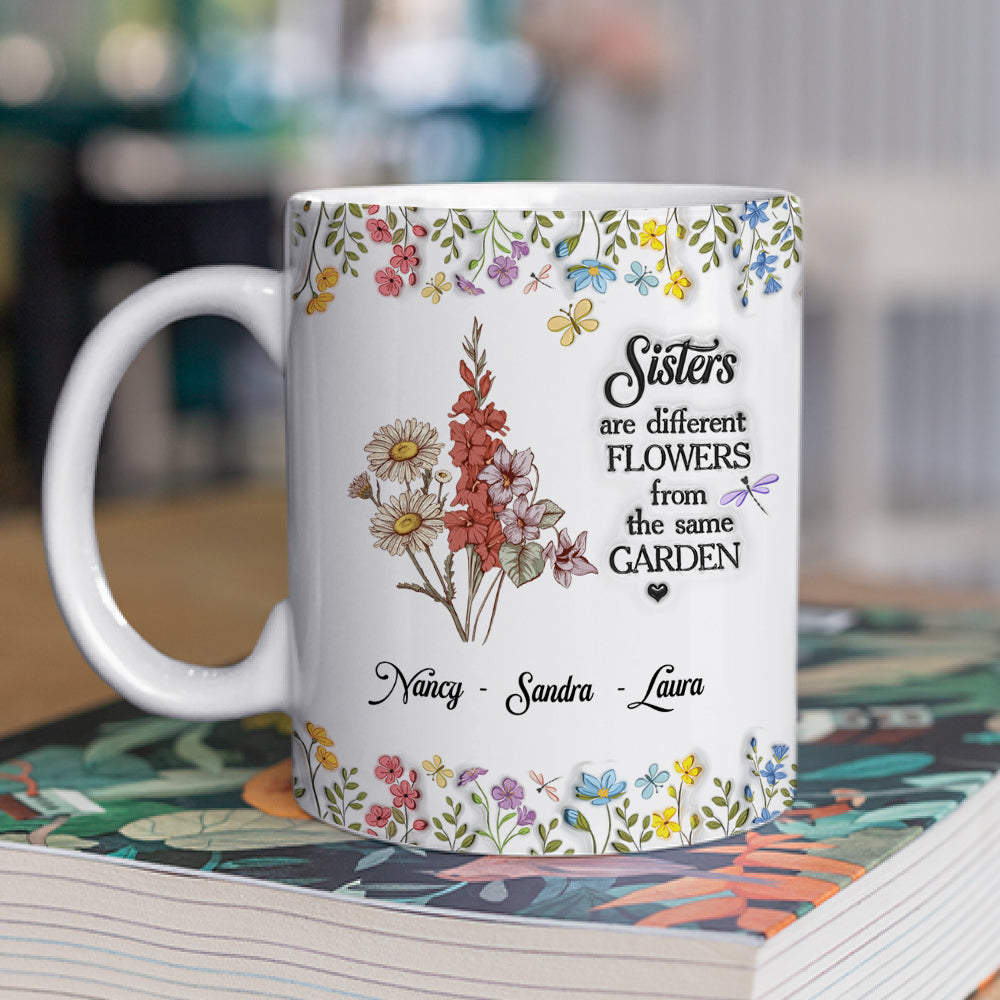 Floral Sisters Forever - Personalized Custom 3D Inflated Effect Coffee Mug
