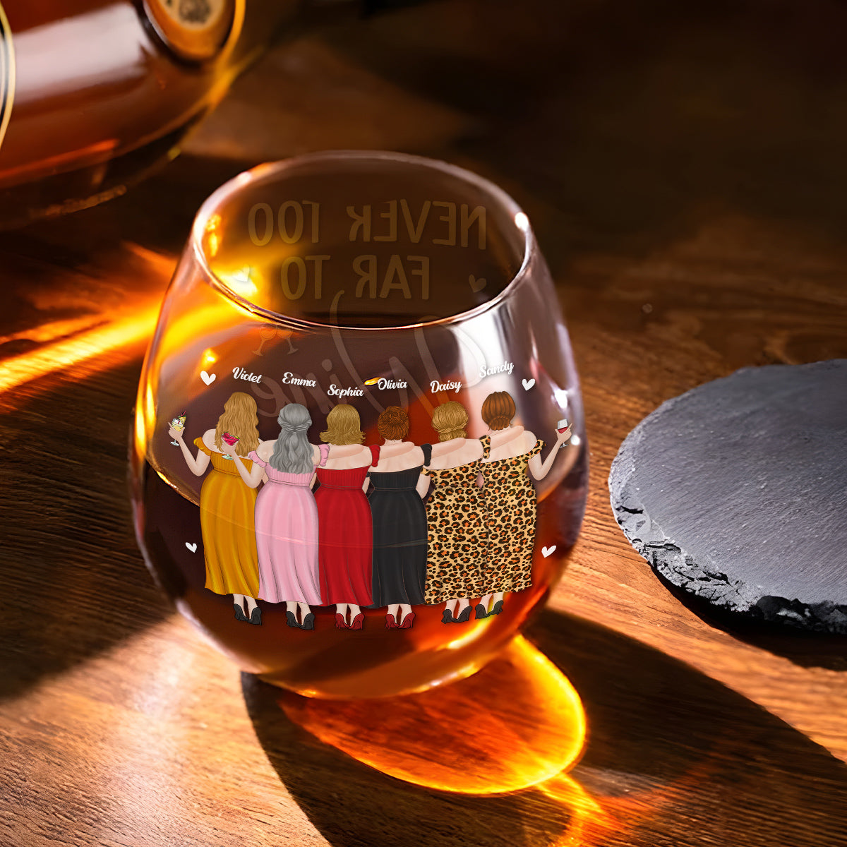 Never To Far - Personalized Custom Wine Glass