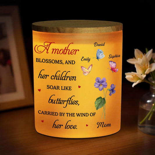 A Mother Blossoms - Personalized Custom Glass Jar With LED Candle