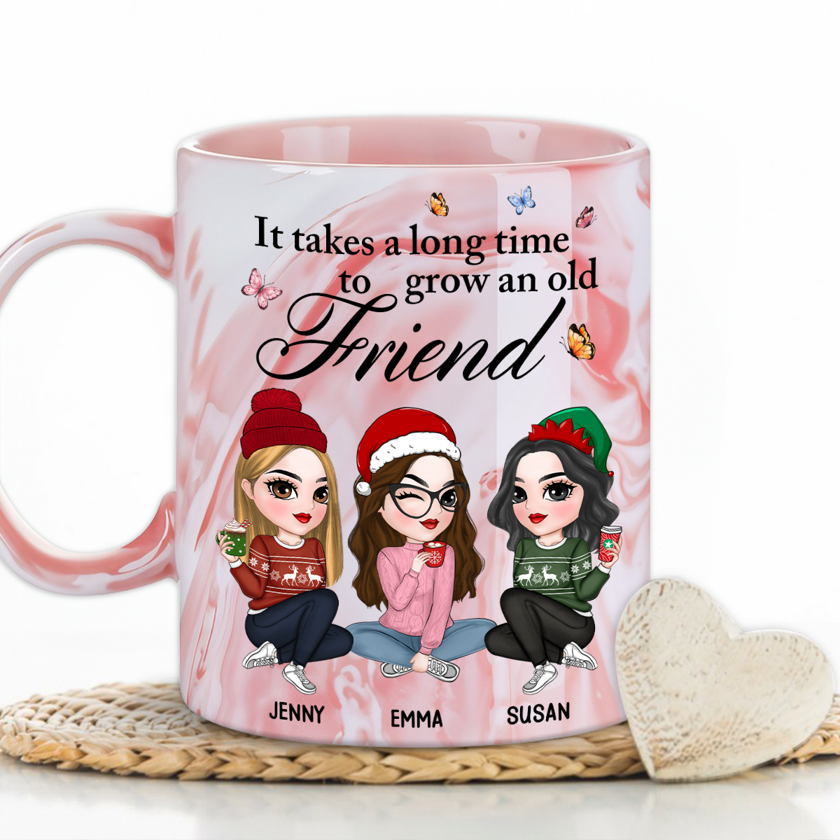 Lovely Besties - Personalized Custom Pink Marble Mug
