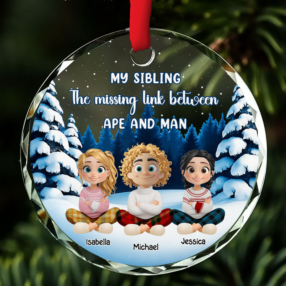 Sibling Evolution Still In Progress - Personalized Custom Glass Ornament