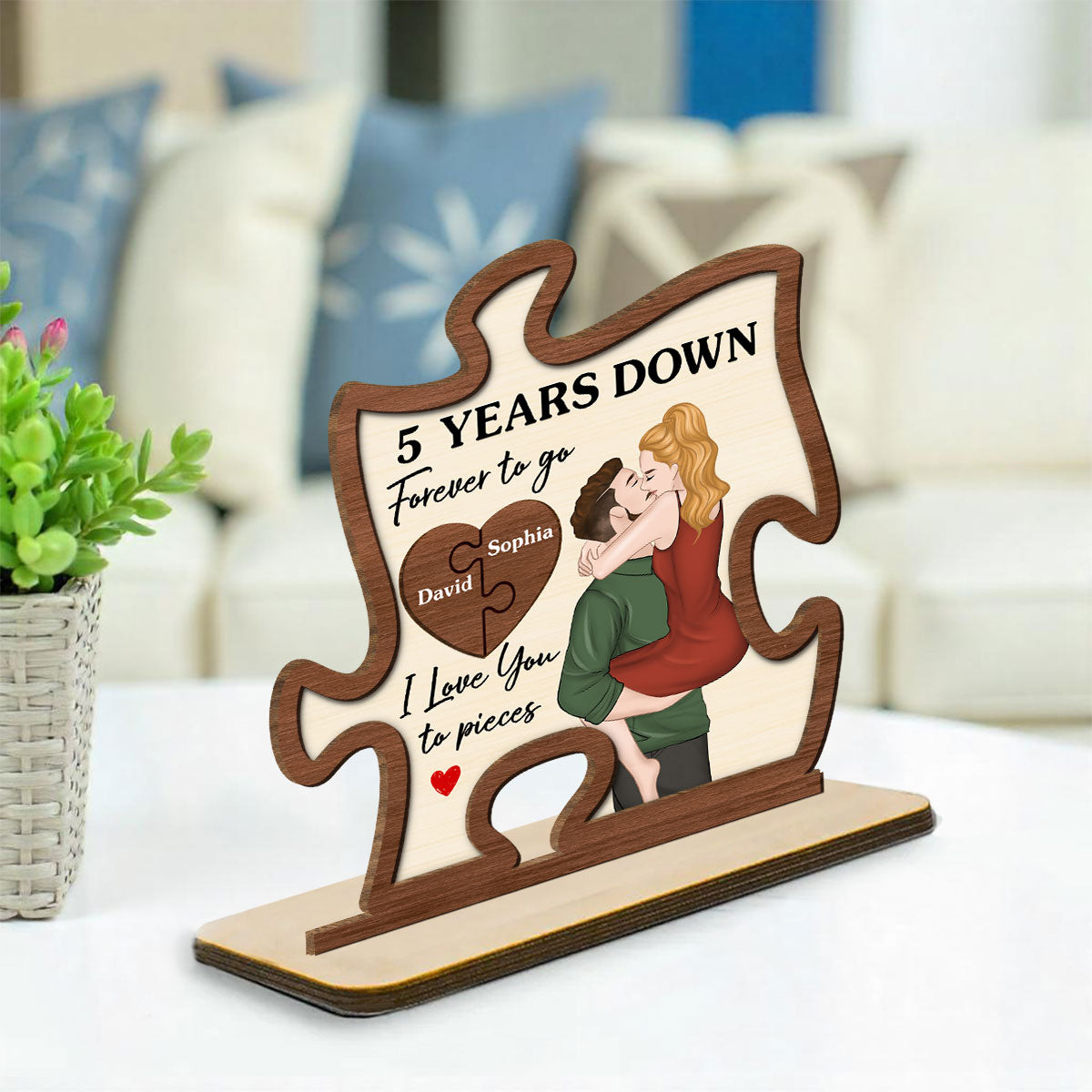 Love You To Pieces - Personalized Custom 2-Layer Wood Plaque With Flat Base