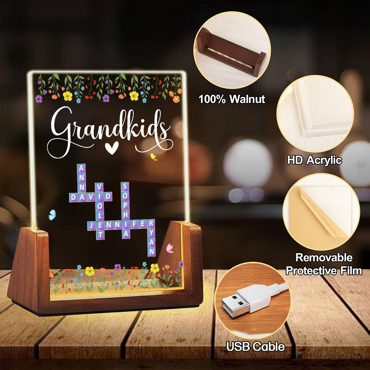 Lovely Grandkids - Personalized Custom Plaque With Walnut Base