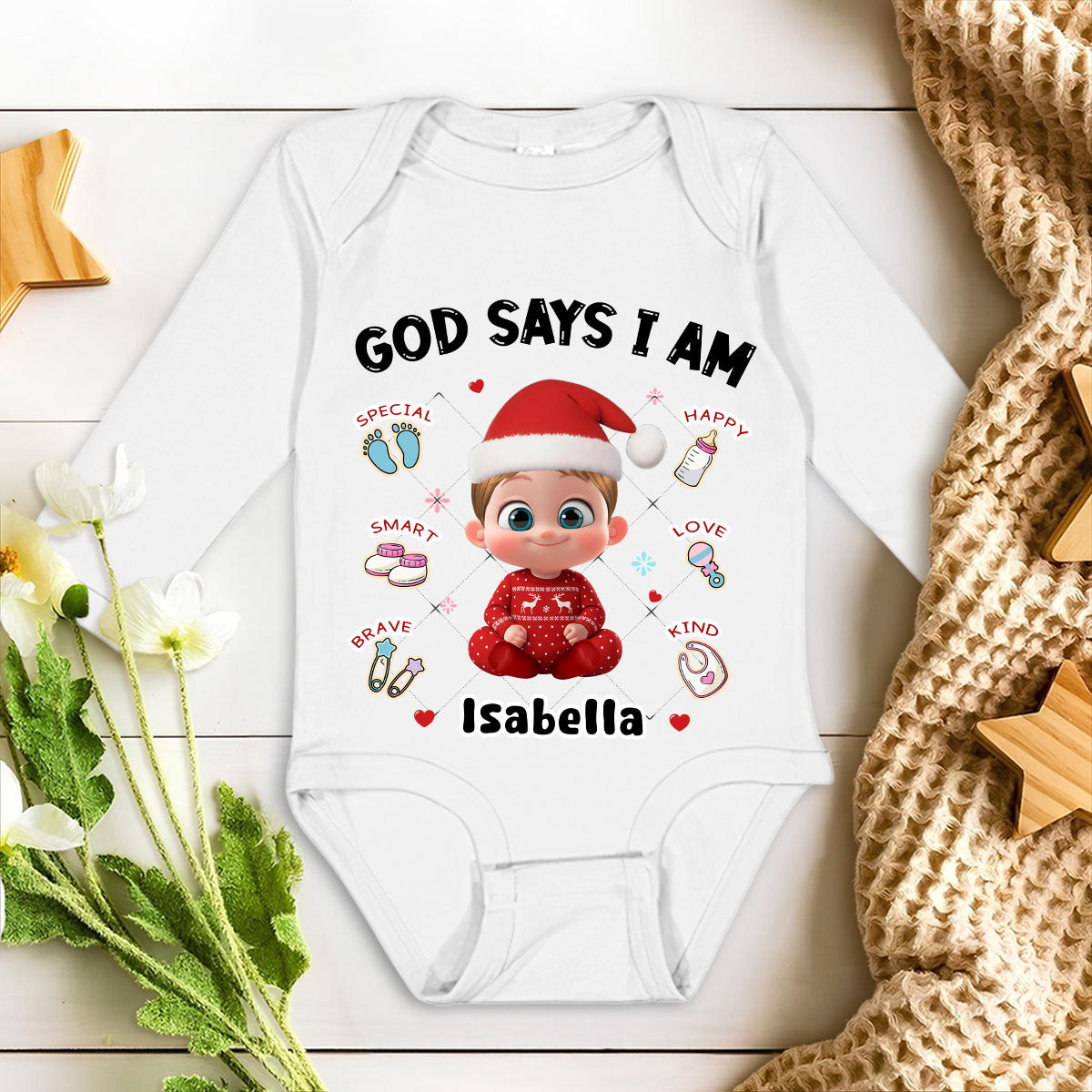 God Says I Am - Personalized Custom Long Sleeve Baby Onesie