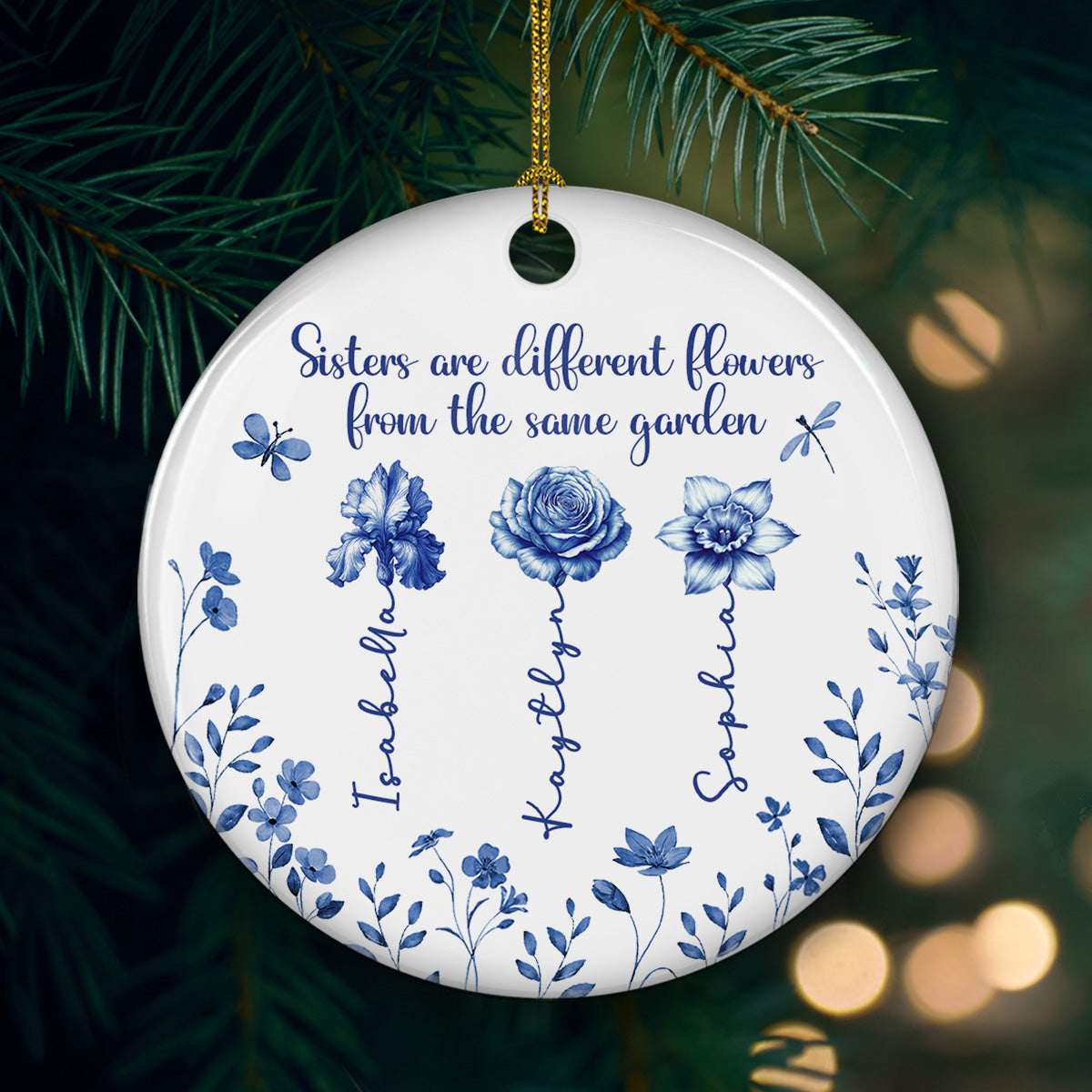 Love Blossoms Between Sweet Sisters - Personalized Custom Ceramic Ornament