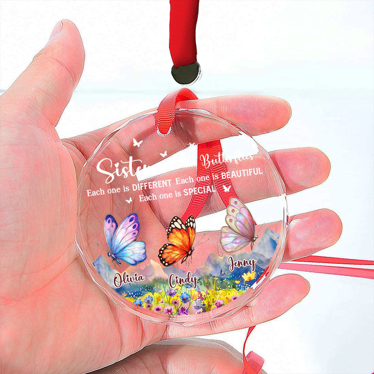 Sisters Are Like Butterflies - Personalized Custom Glass Ornament