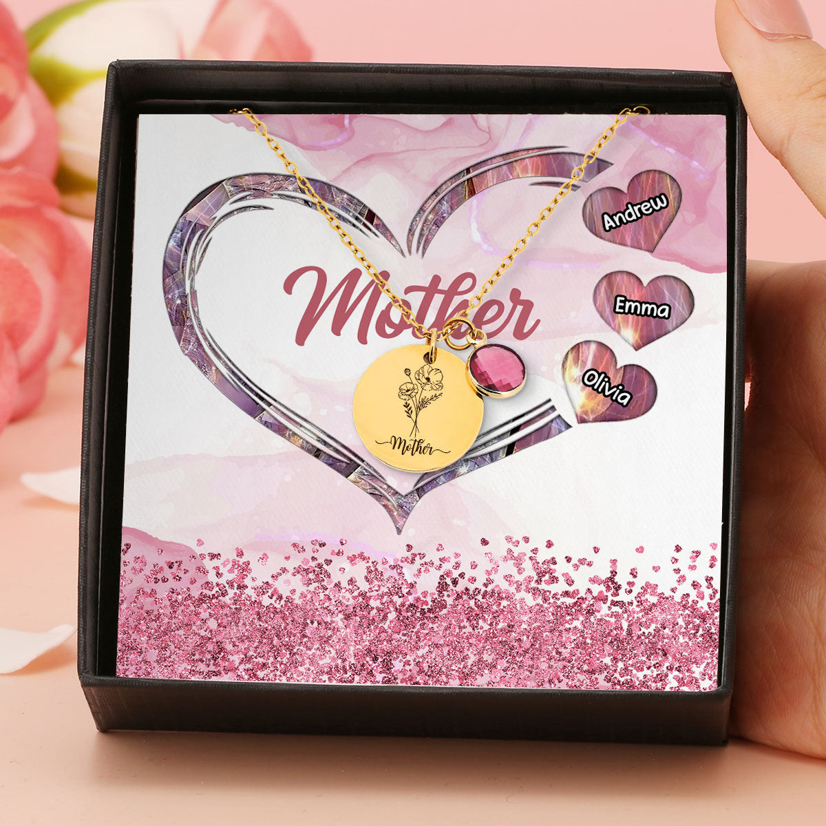 The Heart Of Family - Personalized Custom Birthstone Necklace With Message Card