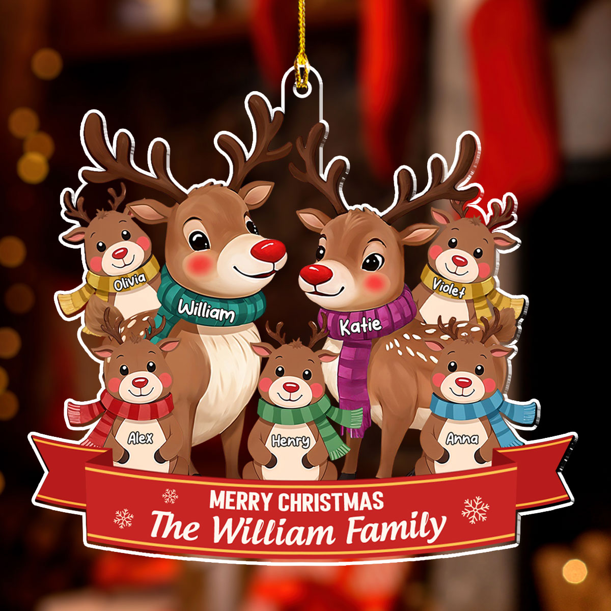 Reindeer Family - Personalized Custom Acrylic Ornament