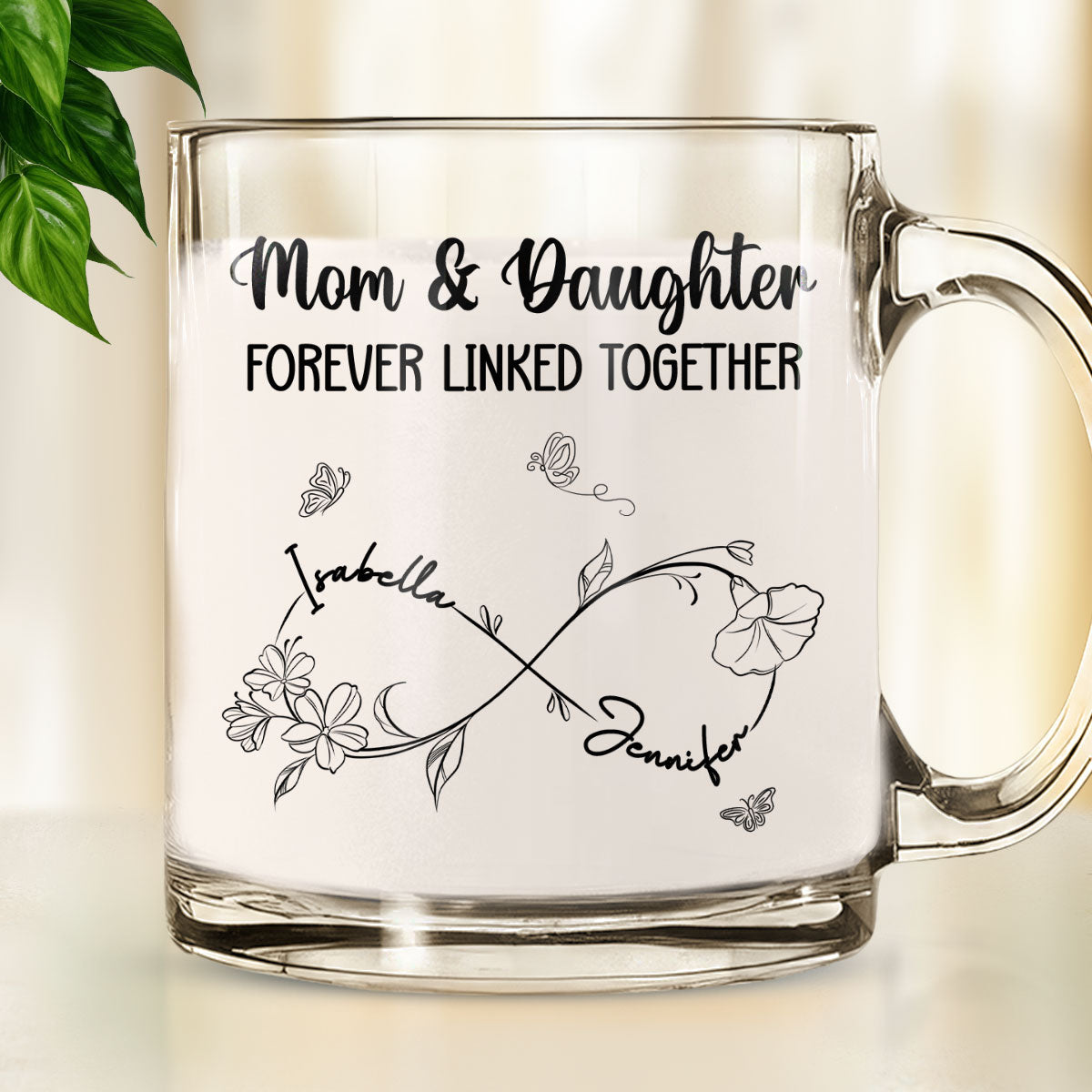 Mom And Daughter Forever Linked Together -  Personalized Custom Glass Mug