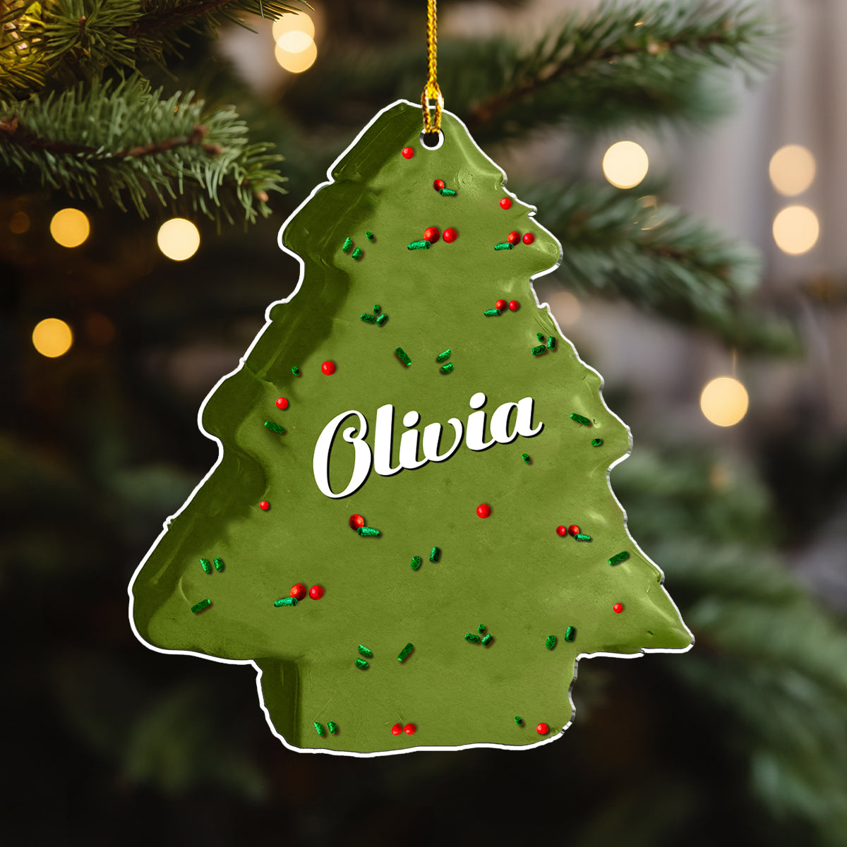 Christmas Tree Cake Name Family - Personalized Custom Acrylic Ornament