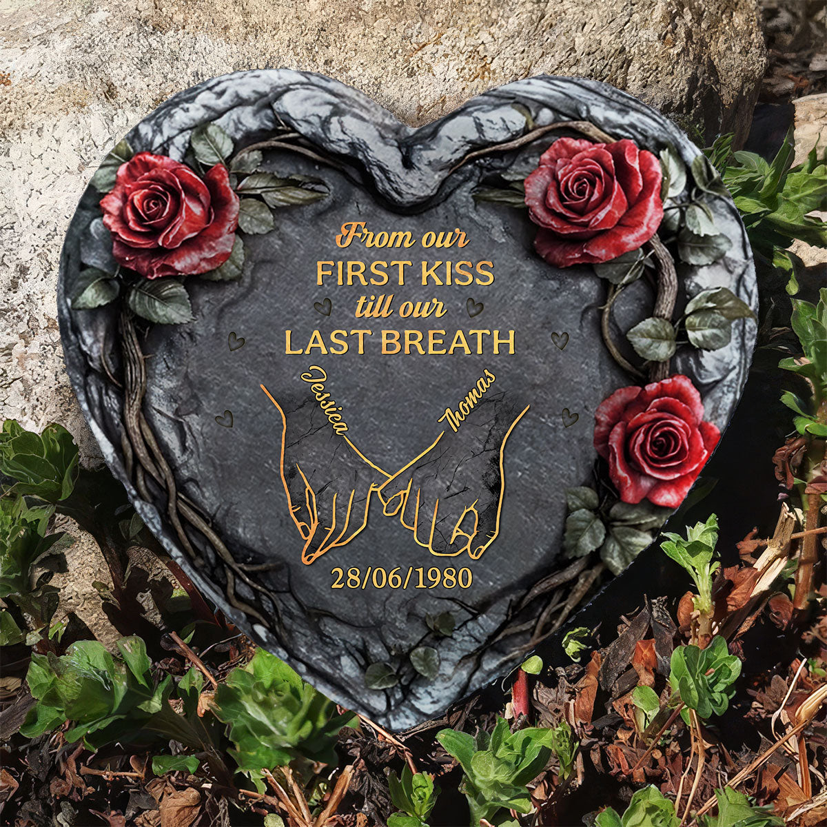 From Our First Kiss Till Our Last Breath - Personalized Custom Heart Shaped Stone