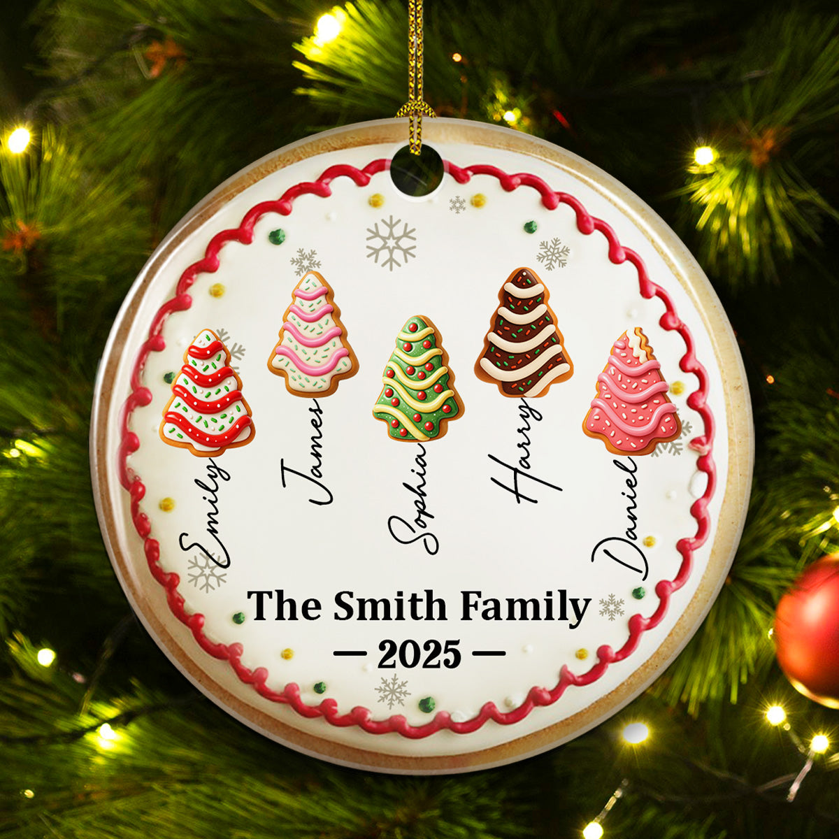 Family Christmas Cake Names - Personalized Custom 3D Effect Ceramic Ornament
