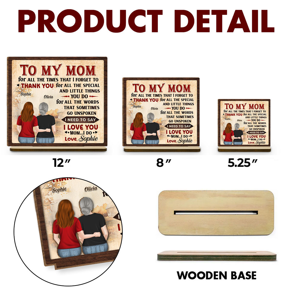 To My Mom - Personalized Custom 2-Layer Wood Plaque With Flat Base