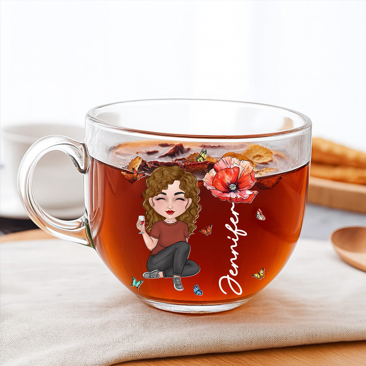 Cartoon Bloom Girl Charm - Personalized Custom Glass Tea Cup