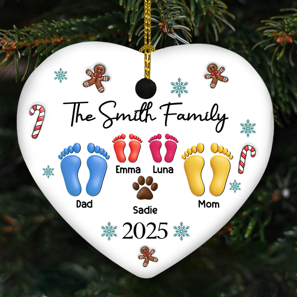 Family Together Christmas 2025 - Personalized Custom 3D Effect Ceramic Ornament