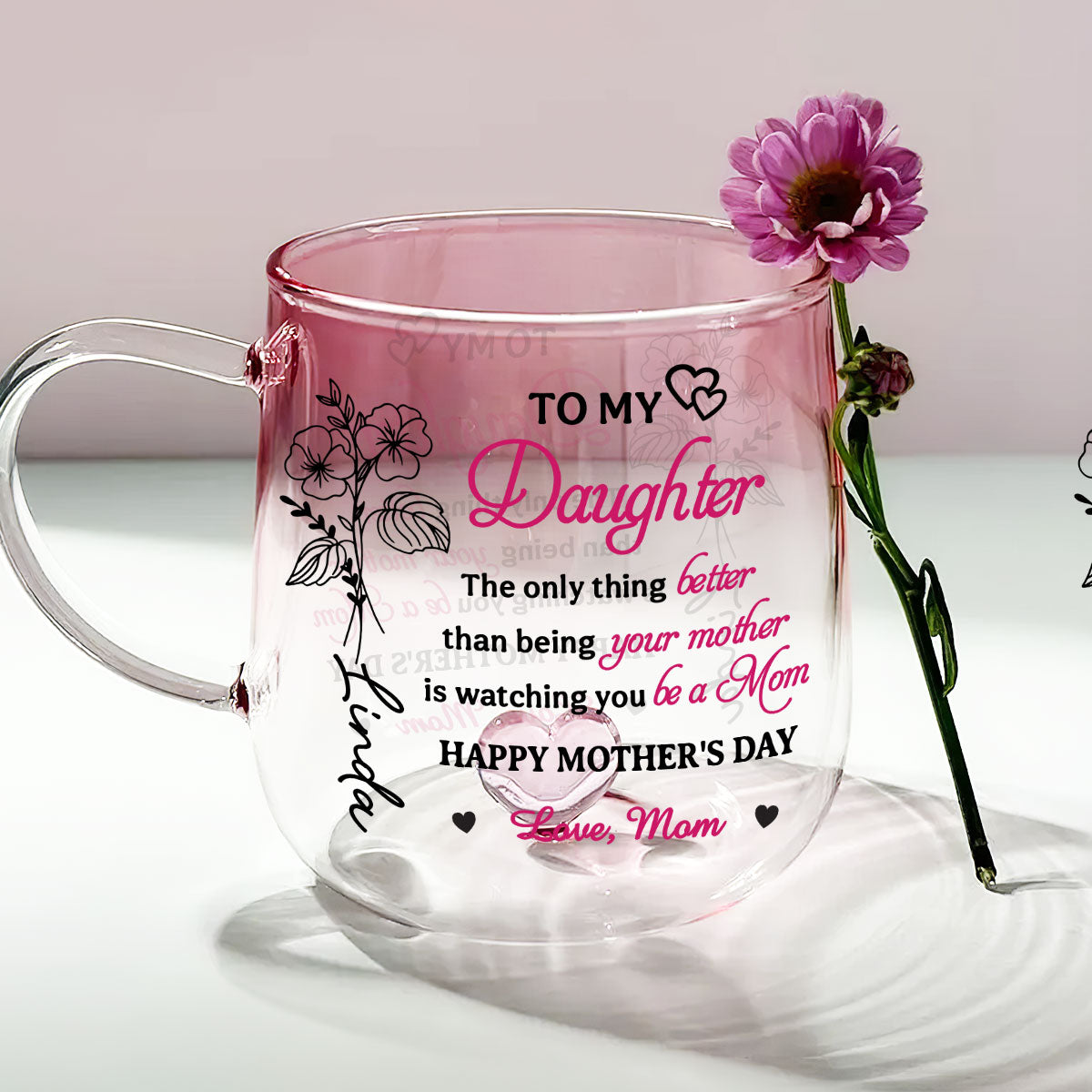 To My Daughter - Personalized Custom Pink Gradient Glass Mug
