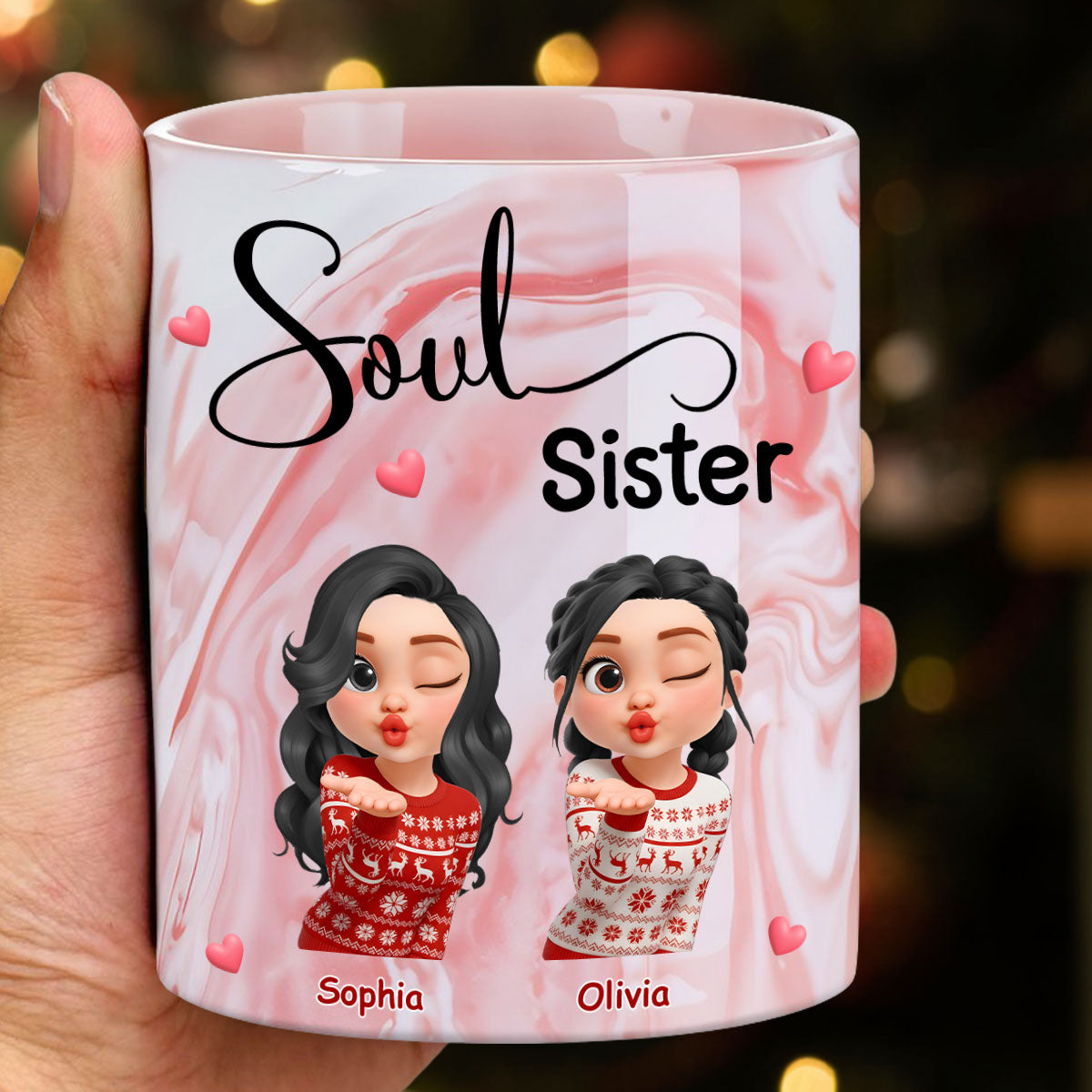 Sisters By Soul - Personalized Custom Pink Marble Mug