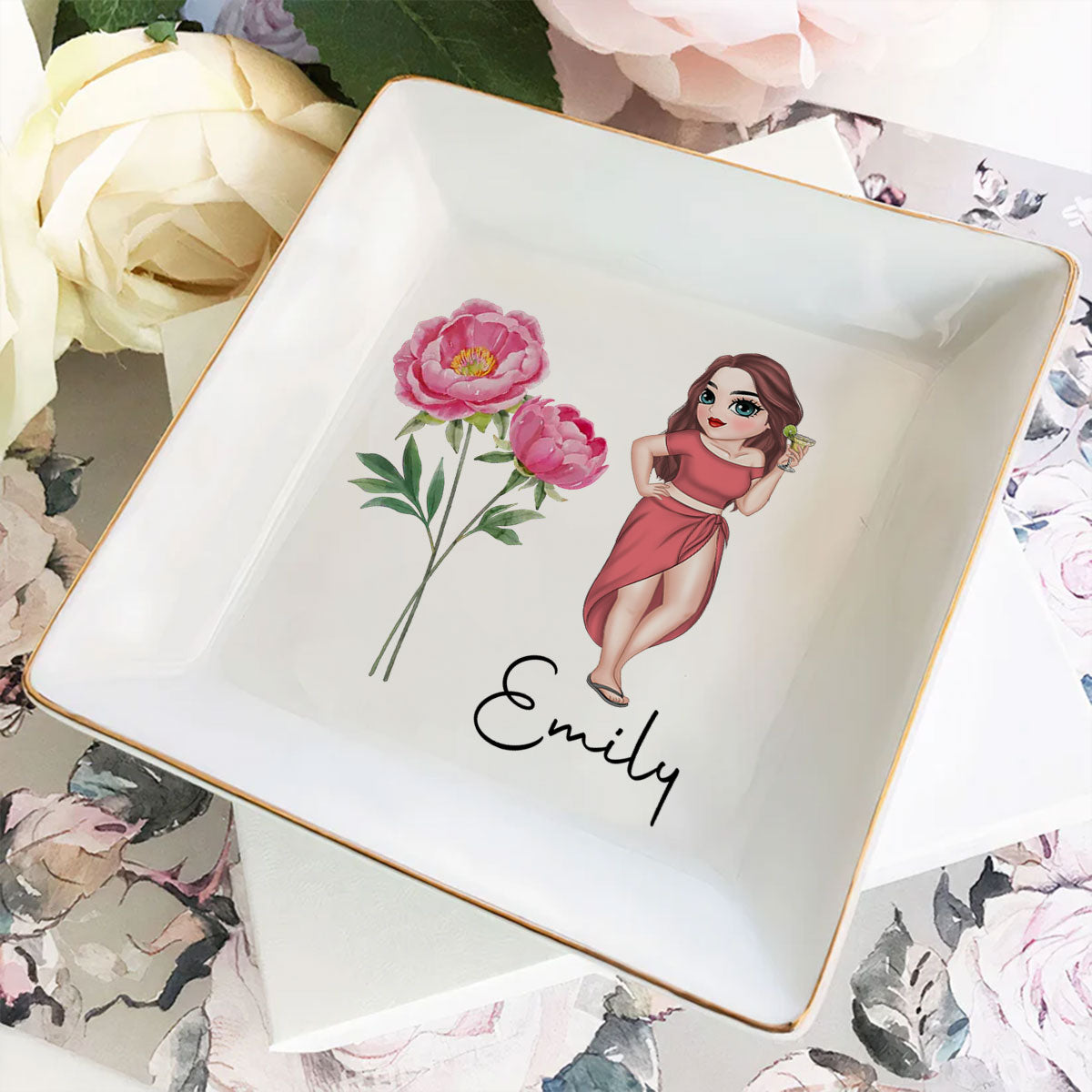Friends Are Flowers - Personalized Custom Jewelry Dish