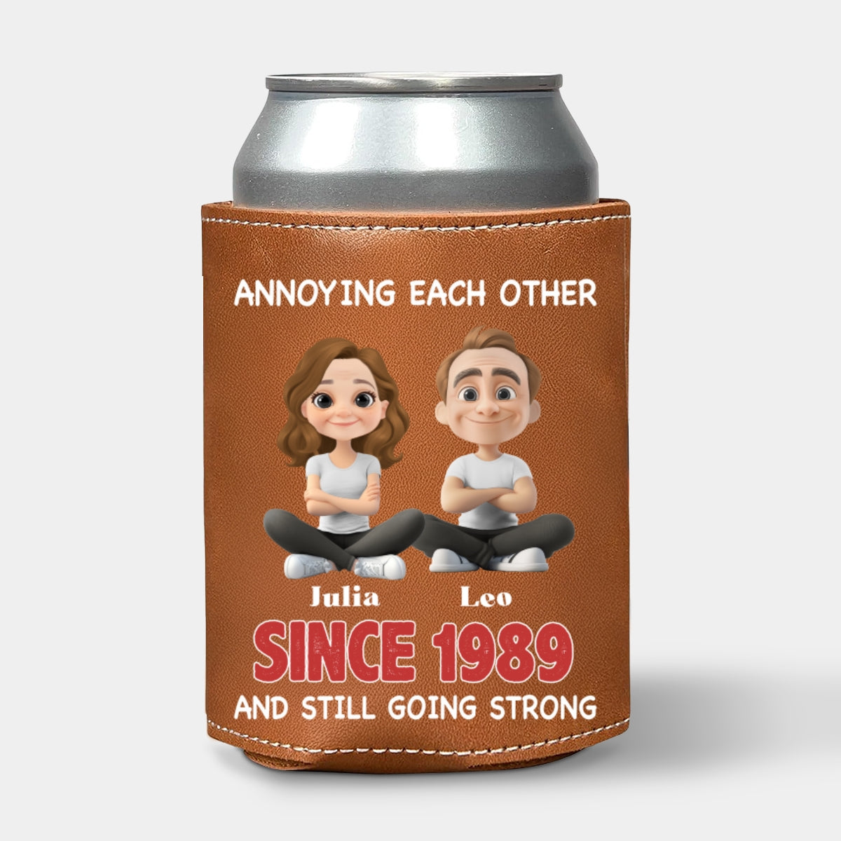Together Forever - Personalized Custom Leather Can Cooler Holder