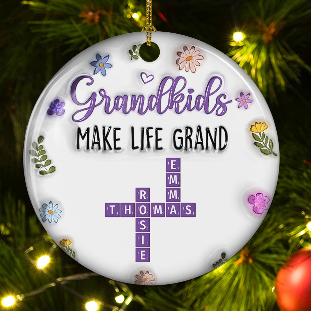 Grandkids Make Life Grand Crossword Puzzle - Personalized Custom 3D Inflated Effect Ceramic Ornament