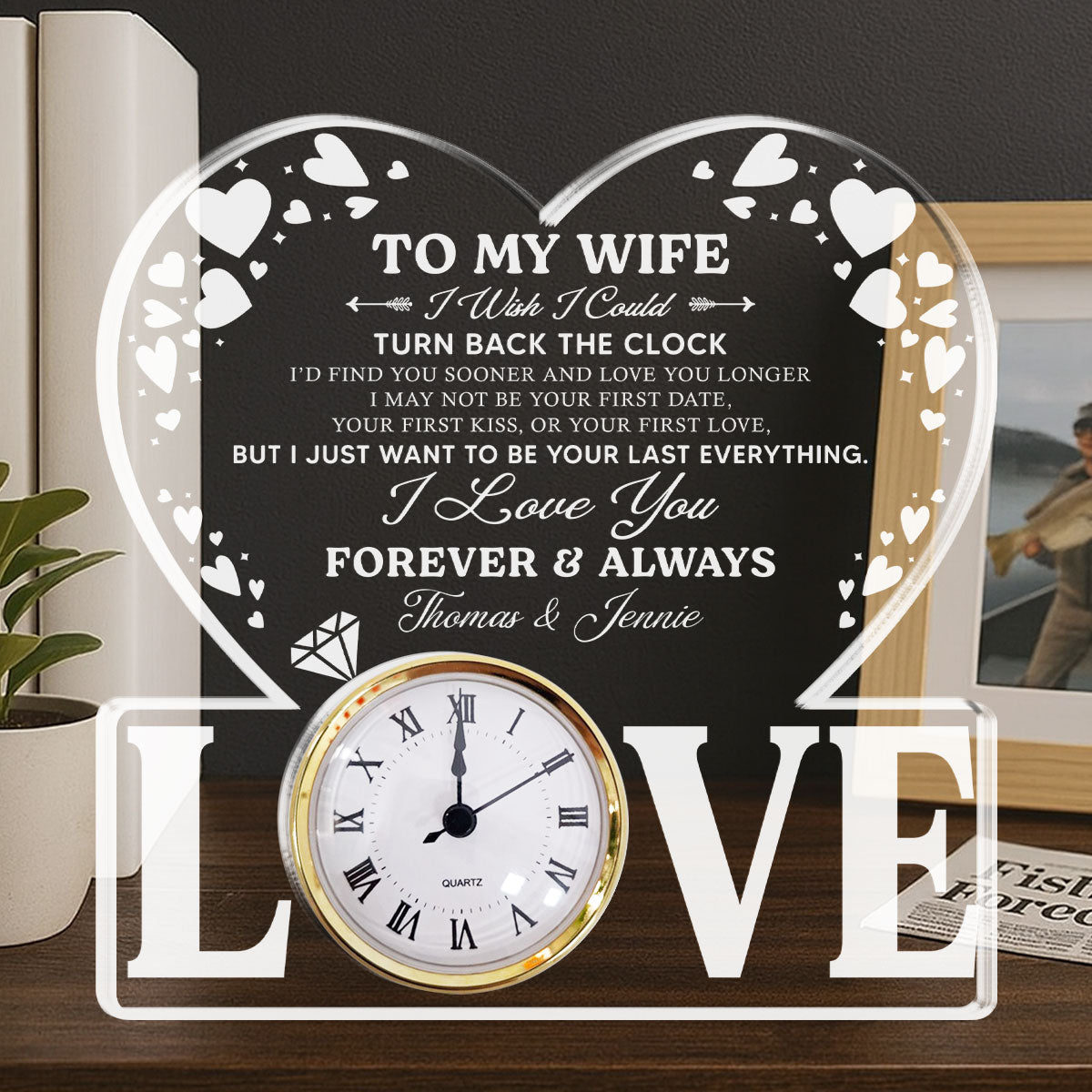 Forever And Always - Personalized Custom Acrylic Desk Clock Plaque