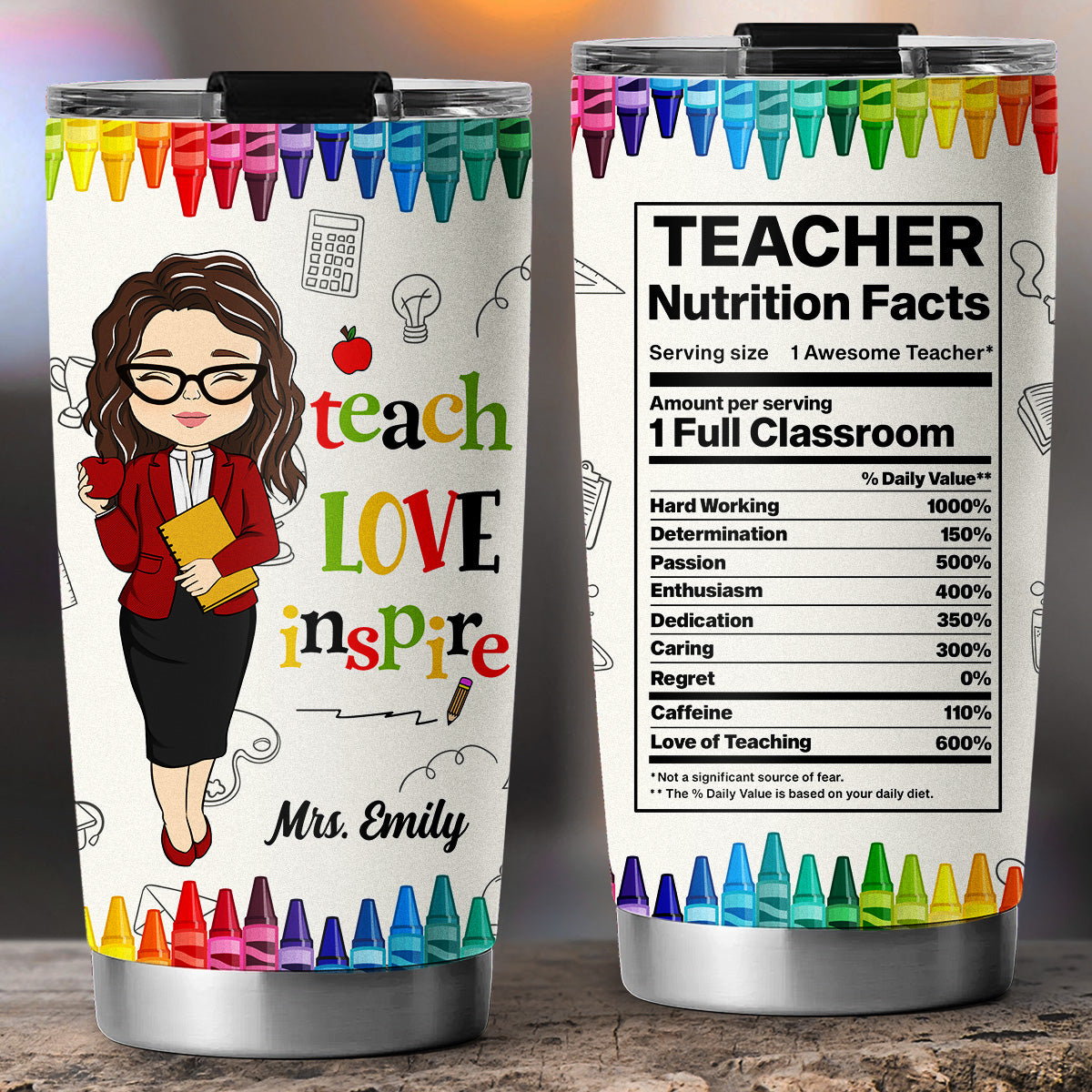 Teacher Nutrition Facts - Personalized Custom Tumbler